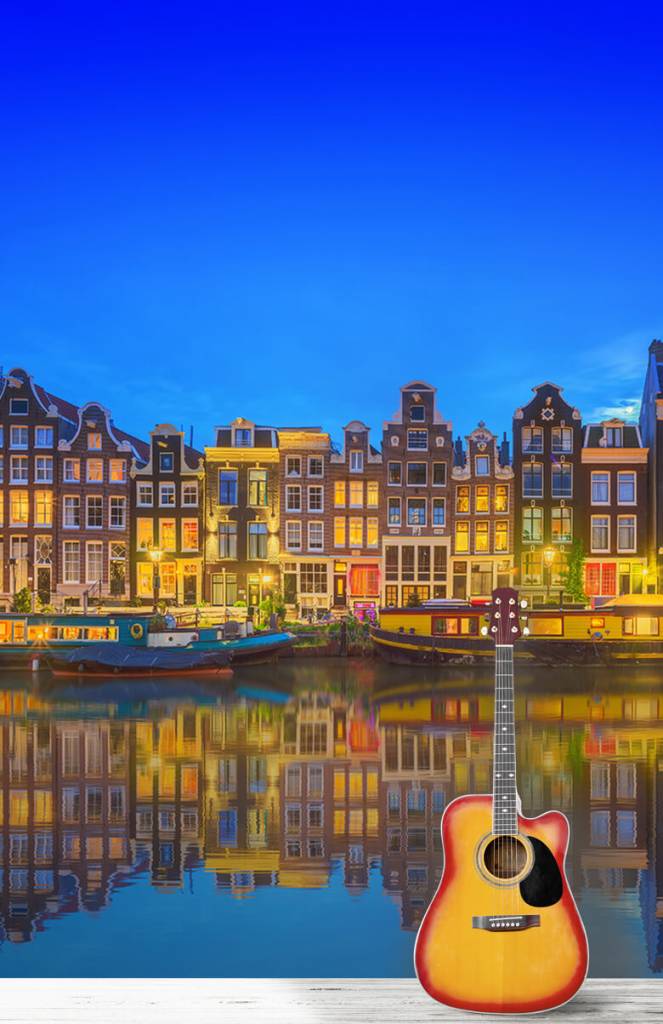 Steden behang - Amsterdamse gracht bij avond - Tienerkamer 5