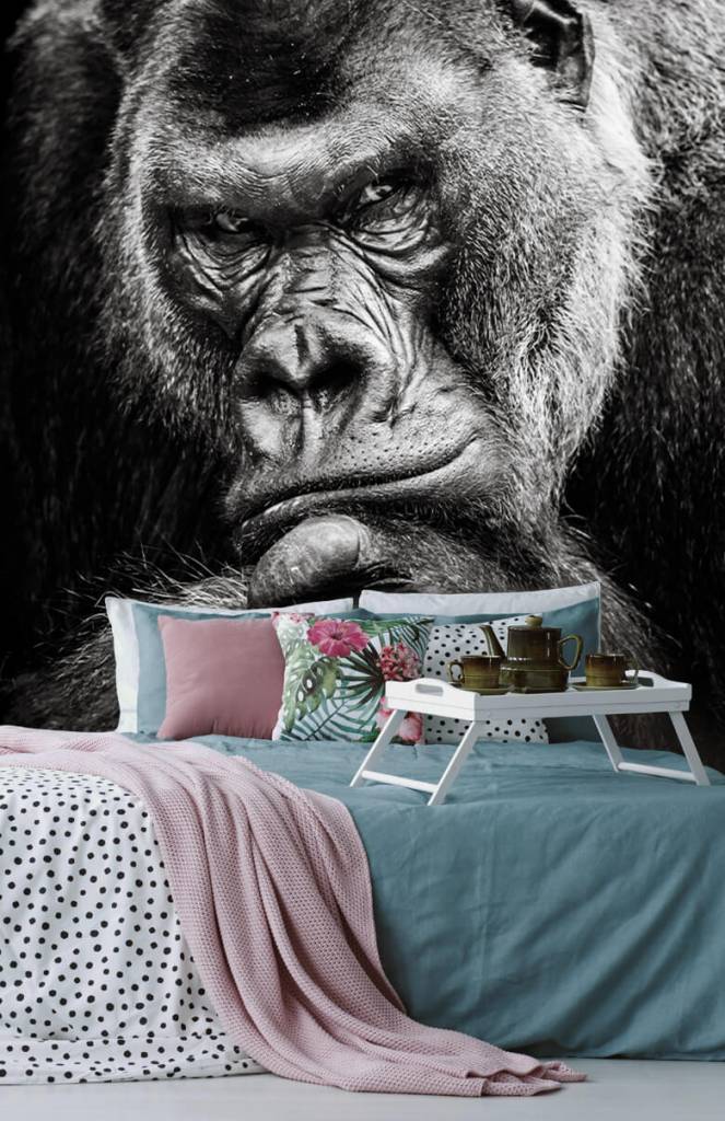 Zwart Wit behang - Close-up foto van een gorilla - Tienerkamer 7