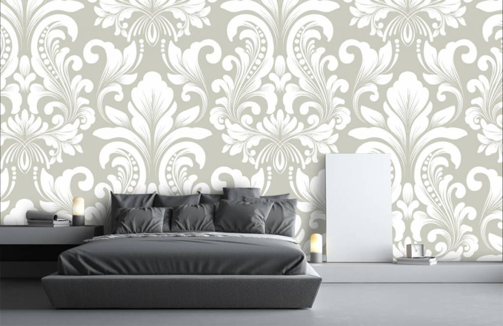 Barok behang - Grijs damast patroon - Slaapkamer 3