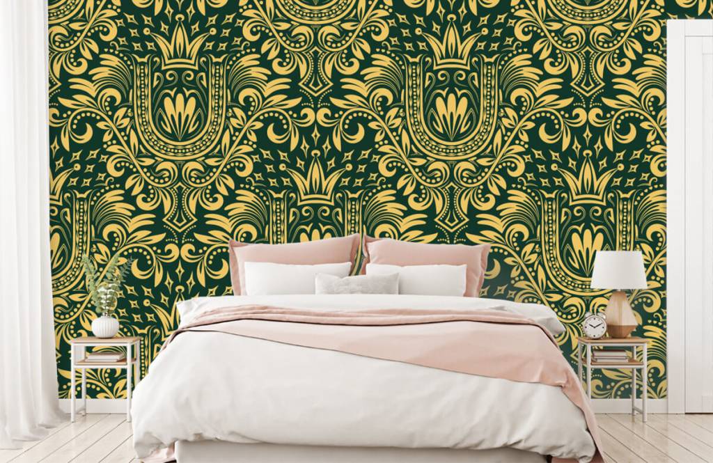Barok behang - Groen barok patroon - Slaapkamer 2