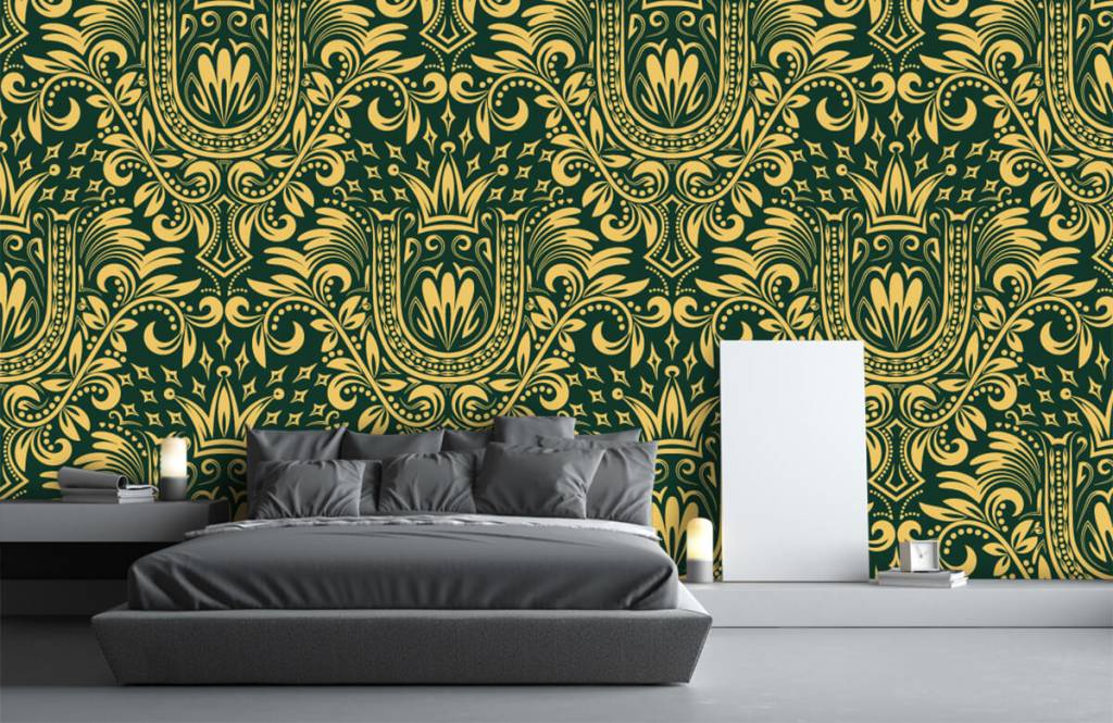 Barok behang - Groen barok patroon - Slaapkamer 3