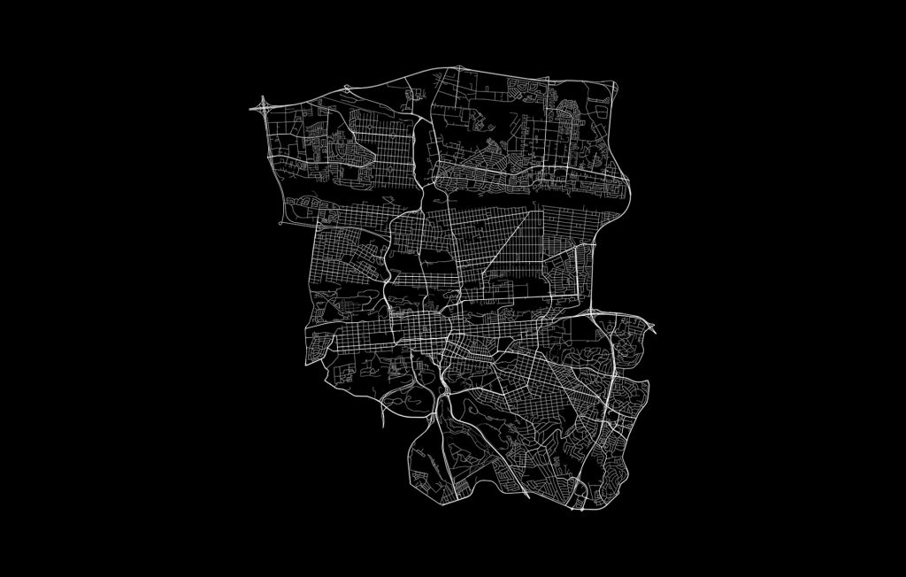Plattegrond van Pretoria, zwart