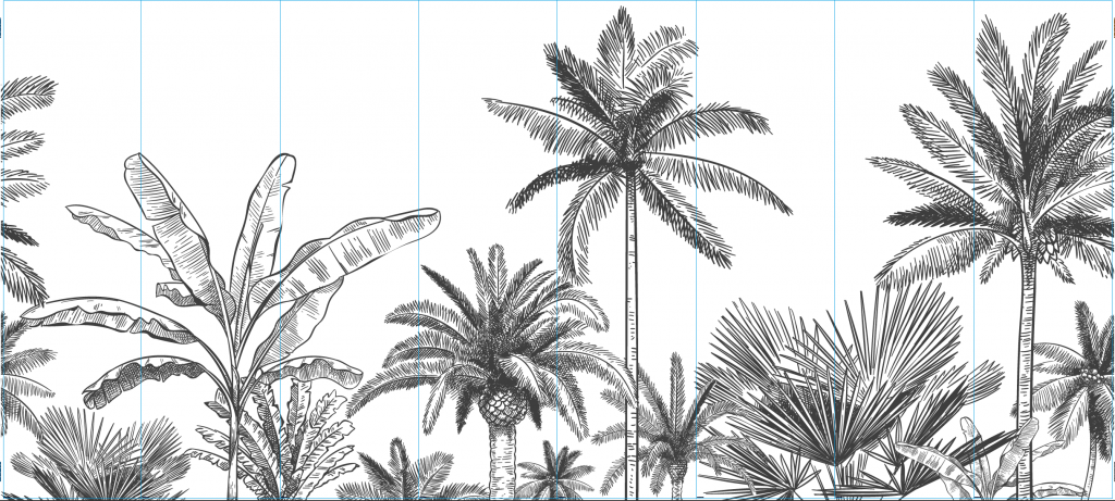 Getekende palmbomen - Outlet - 575 x 253 cm