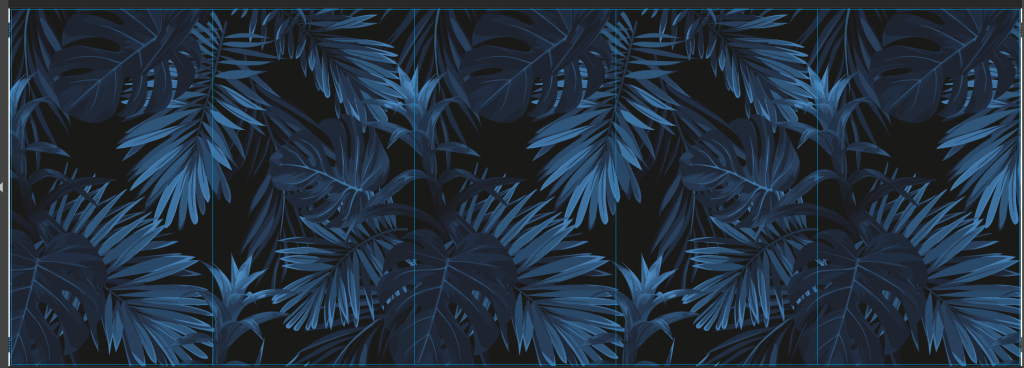 Blauwe tropische bladeren - 700 x 240 cm