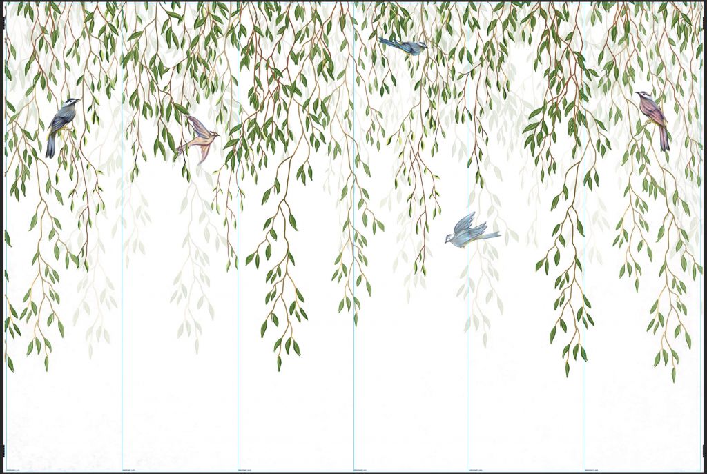 Hangende takken en vogels - outlet - 450 x 300 cm