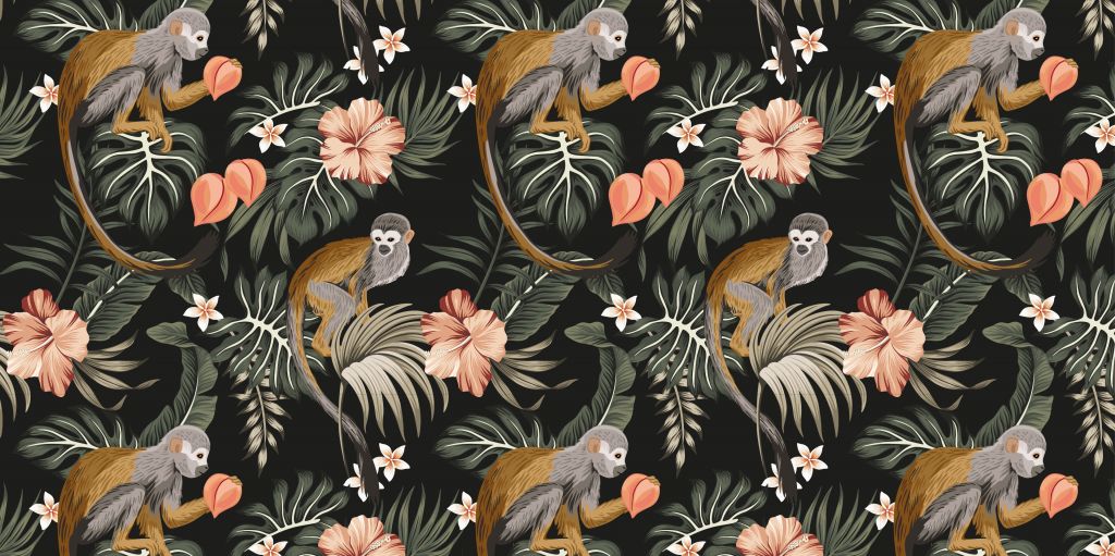 Tropische bladeren met aapjes 