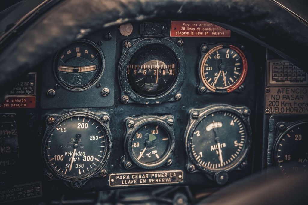 Vintage vliegtuigcockpit detail