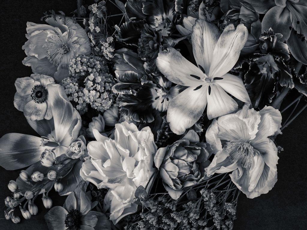 Boeket van bloemen in zwart-wit
