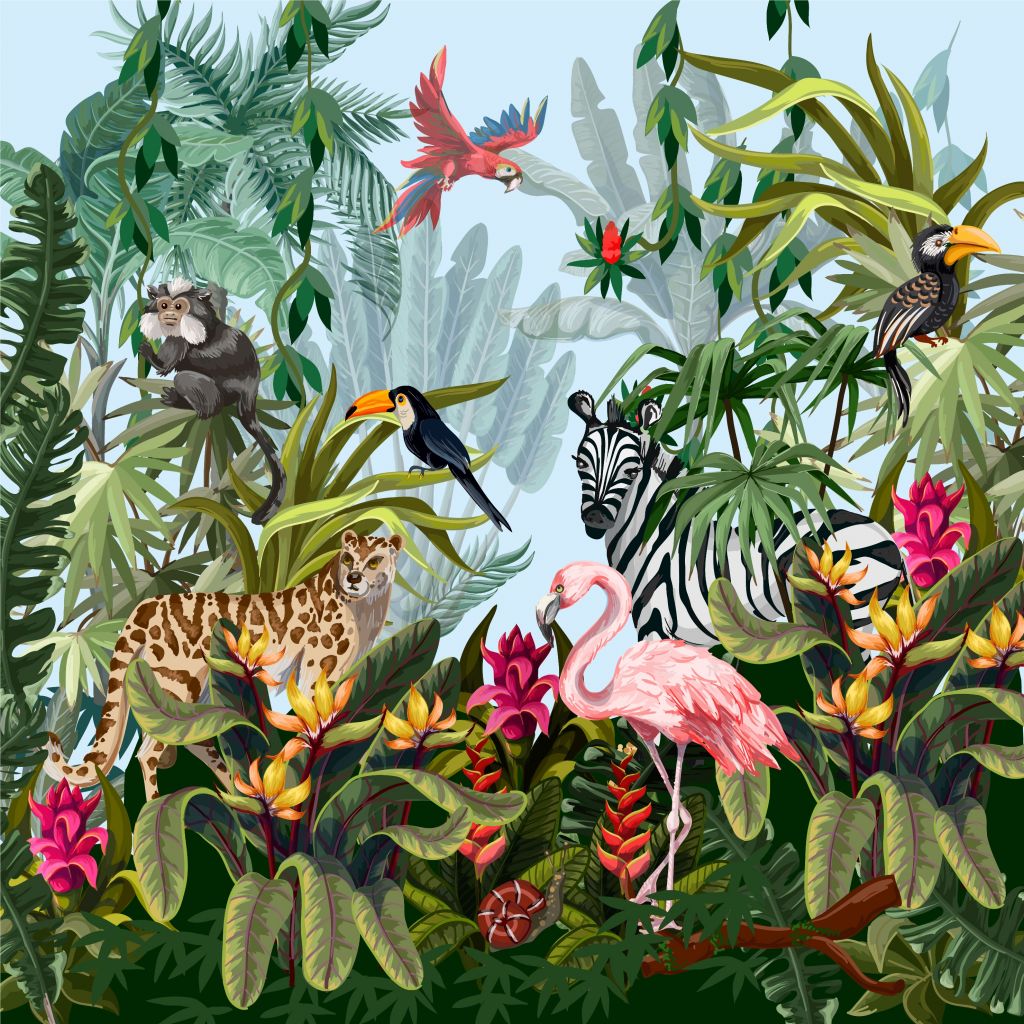 Kleurrijke jungle met dieren