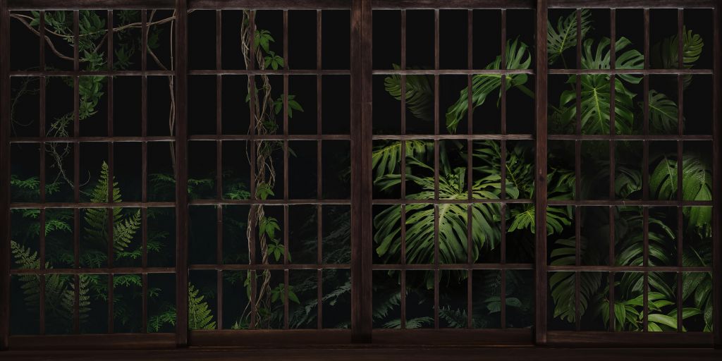 Botanische planten achter ramen