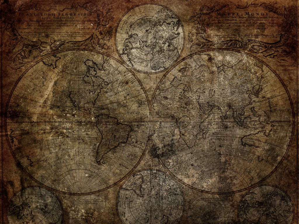 Oude verschroeide wereldkaart