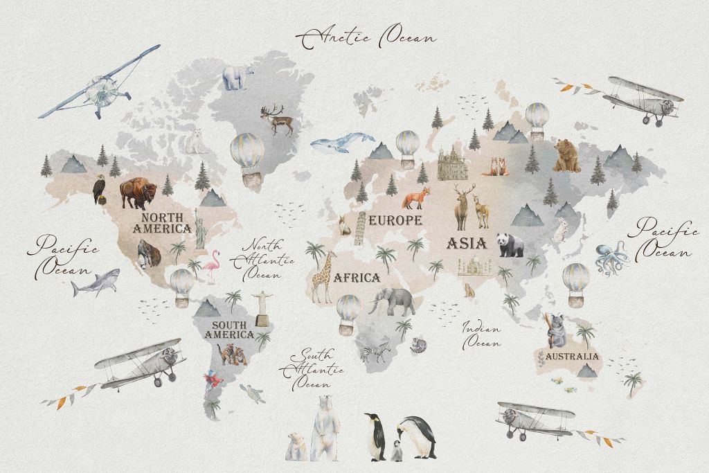 Wereldkaart met verschillende dieren