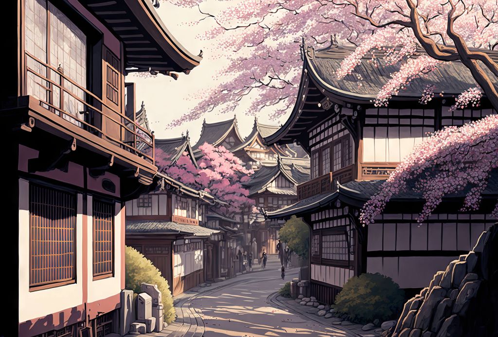 Kyoto huis onder Sakura bomen