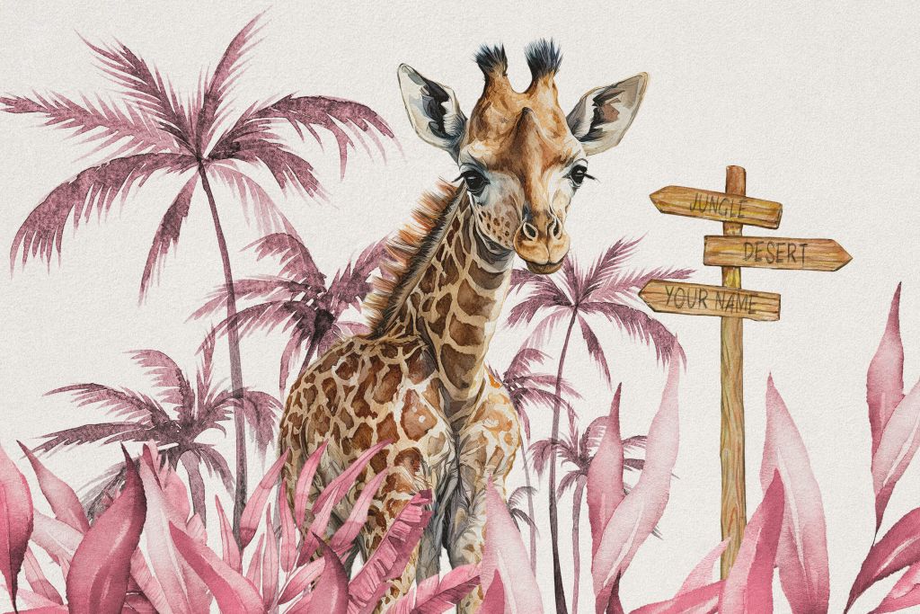 Baby giraffe in de jungle roze