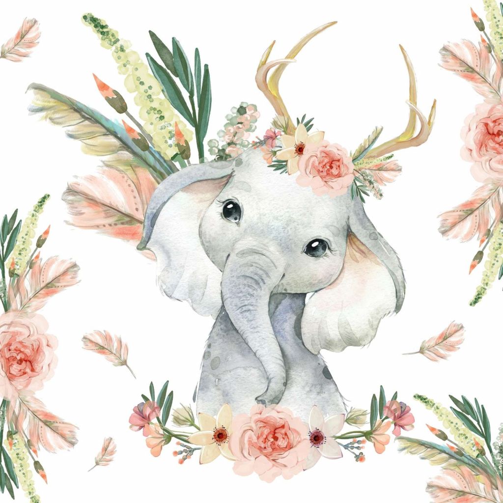 Baby olifant roze bloemen