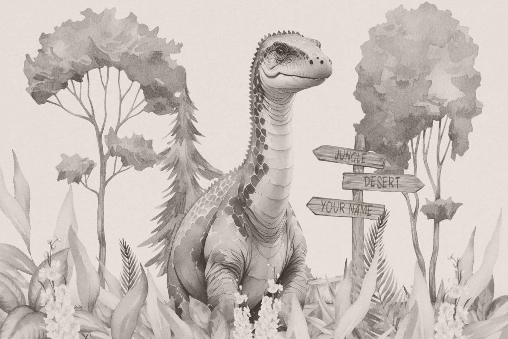 Baby brachiosaurus in de jungle beige