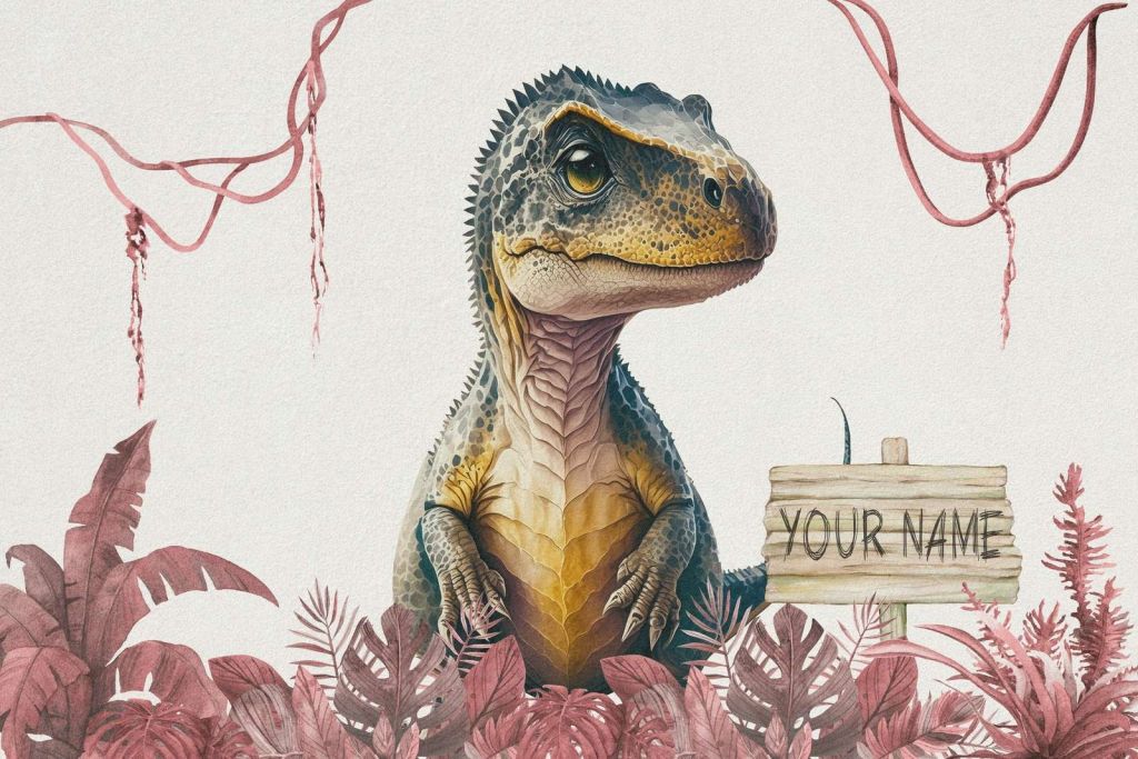 Baby t-rex in de jungle roze