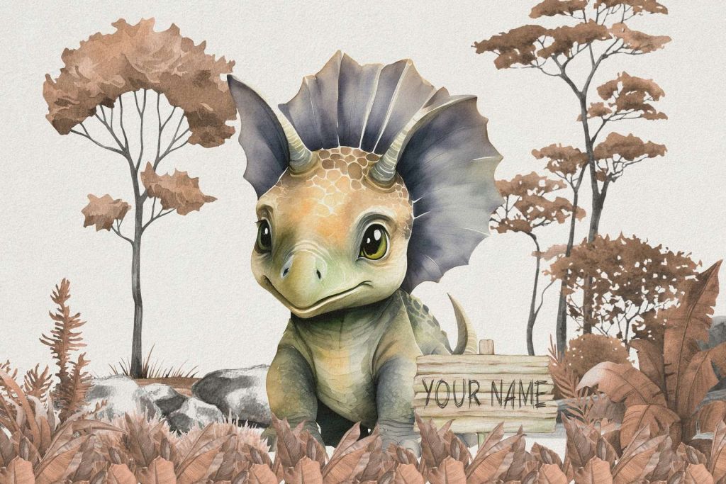 Baby triceratops in de jungle taupe