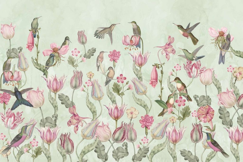 Spring Hummingbird Symphony - Mint Green Harmony
