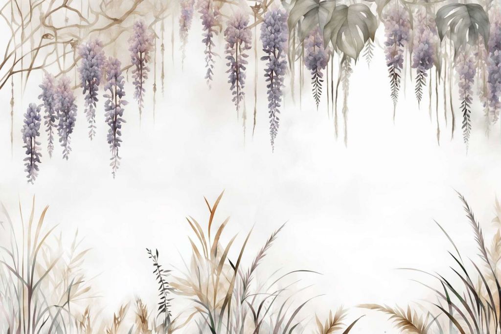 Wisteria and Field Grasses Beige