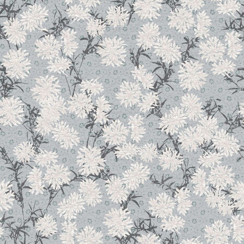 Witte chrysanten op mistblauw