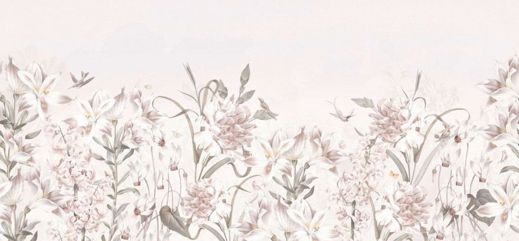 Zacht bloemenveld met kolibries