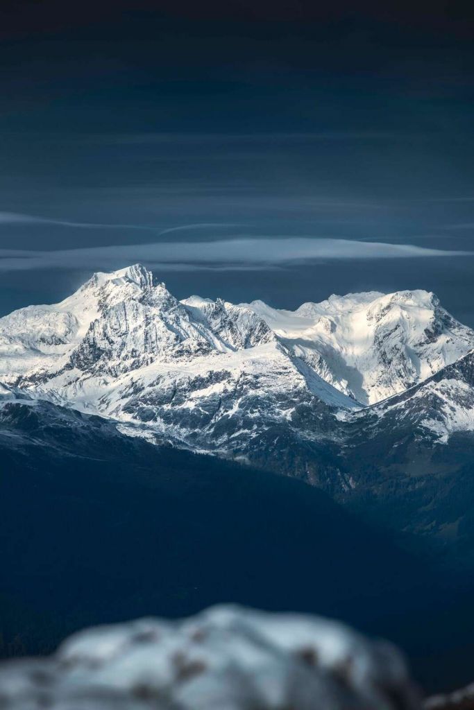IJsblauwe toppen in stilte