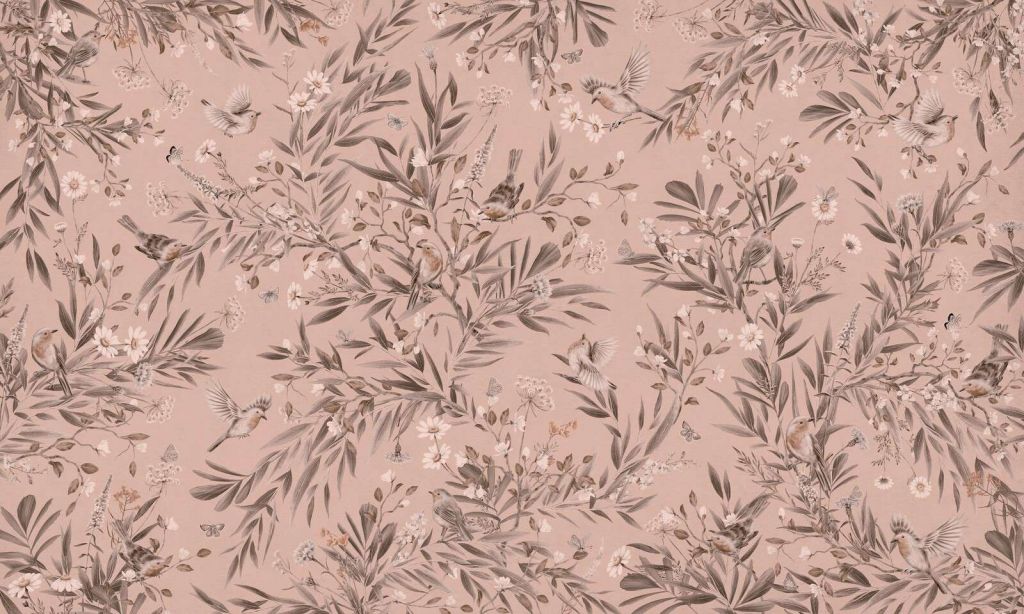 Playful Robins - Monochrome - Pink