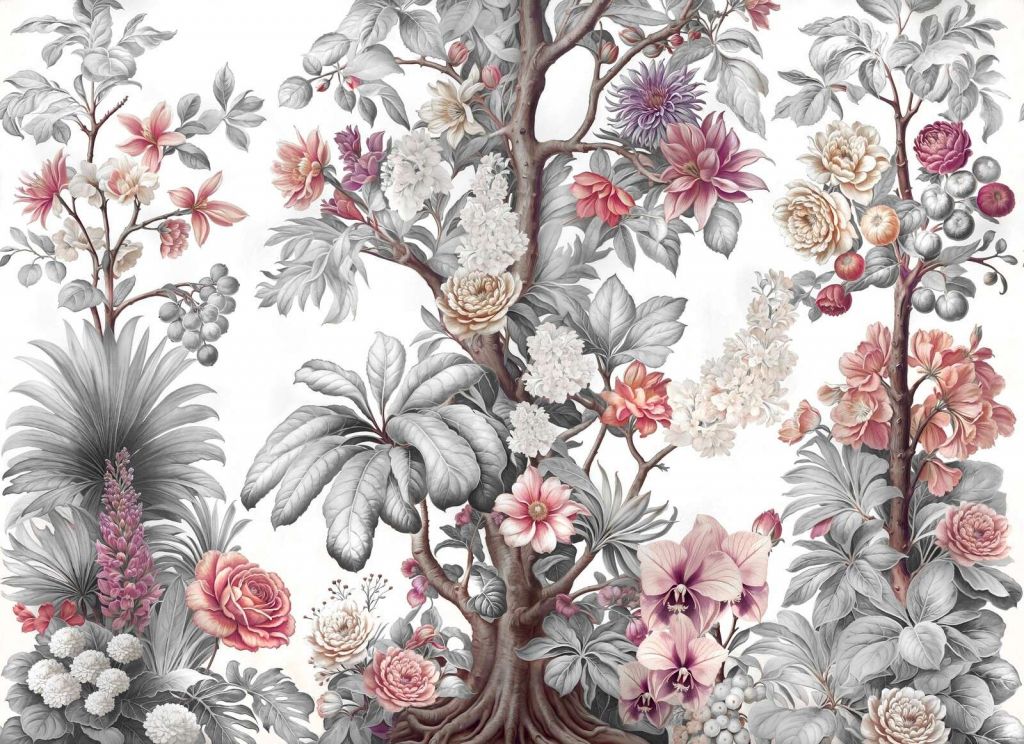 Botanische bloesemboom in grijstinten