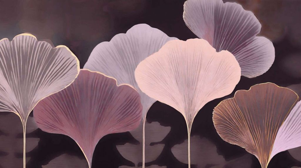 Gouden ginkgobladeren in mauve