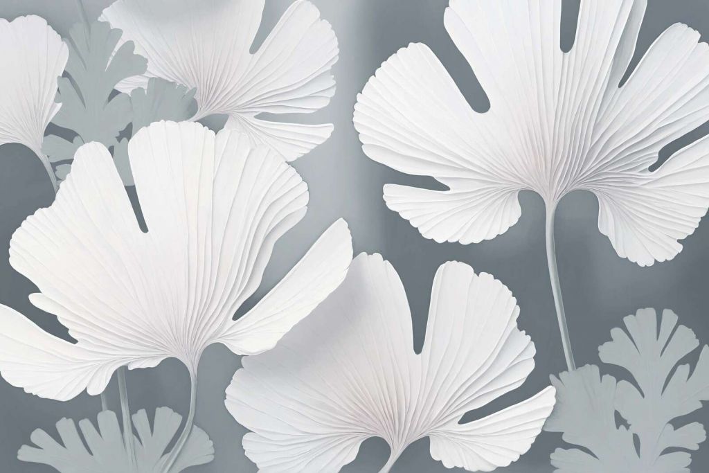 Witte ginkgo bladeren in mist