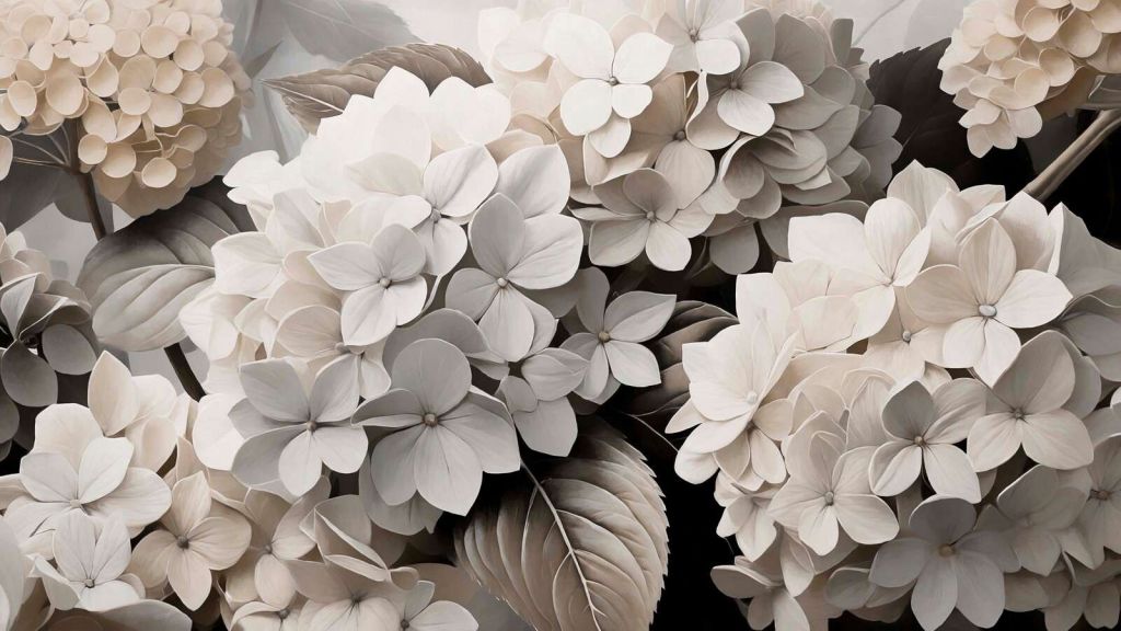Crèmekleurige hortensia’s met diepte