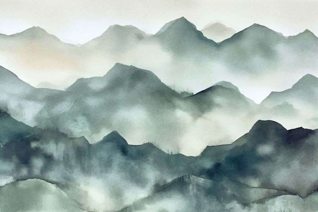 Misty Mountains Watercolor Landscape