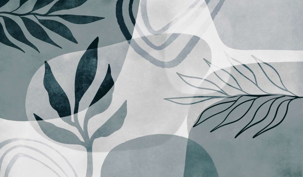 Abstract Botanical Mid Century Art Teal.