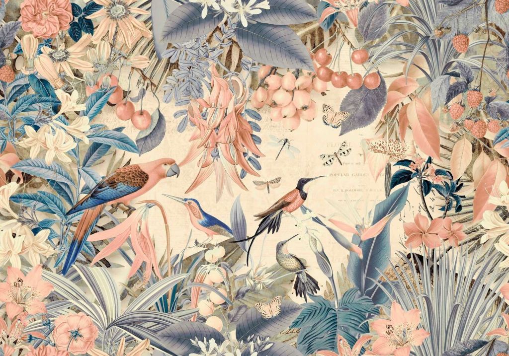 Tropical parrots pastel jungle garden