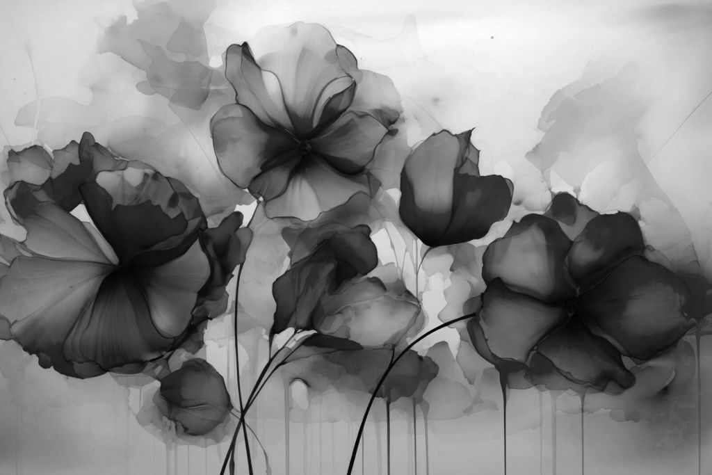 Moody ink flowers grey black