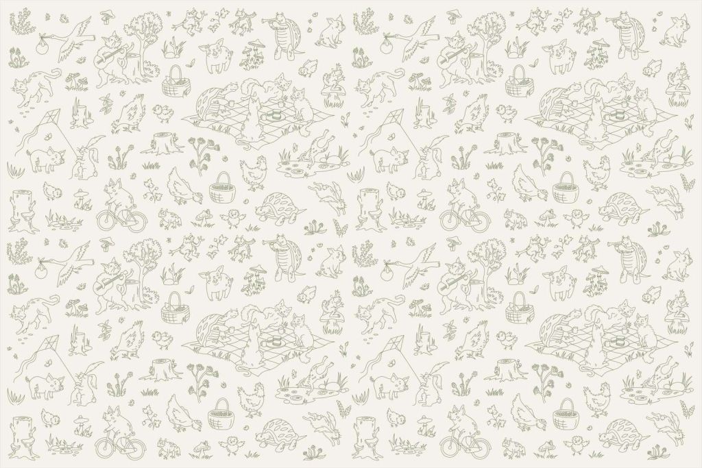 Bos dieren rustig beige en donker groen print