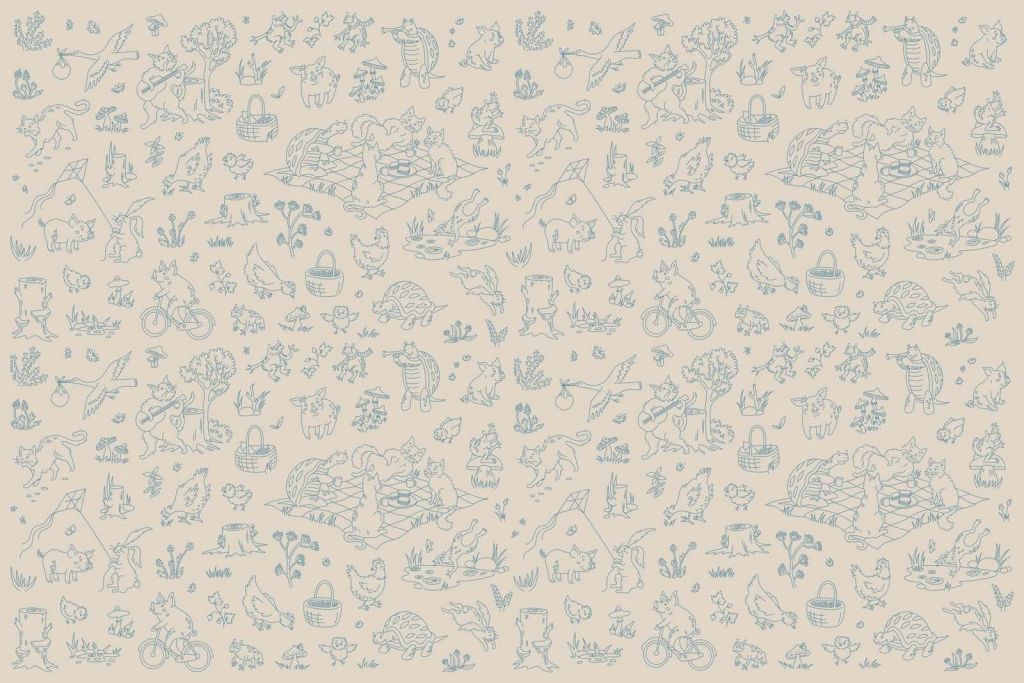 Bos dieren rustig taupe blauw print