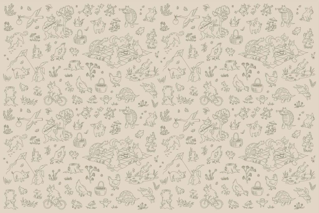Bos dieren rustig taupe groen print