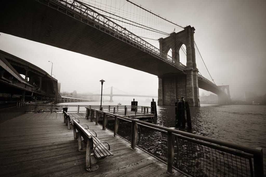 Zwart Wit behang - Brooklyn Bridge - Tienerkamer