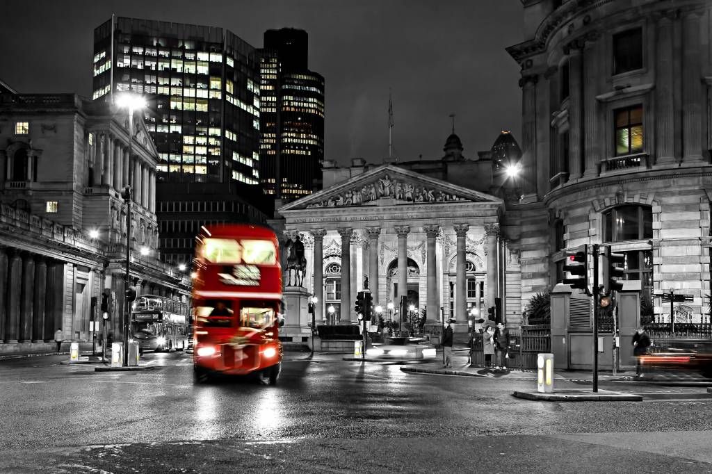Zwart Wit behang - Rode bus in Londen - Tienerkamer