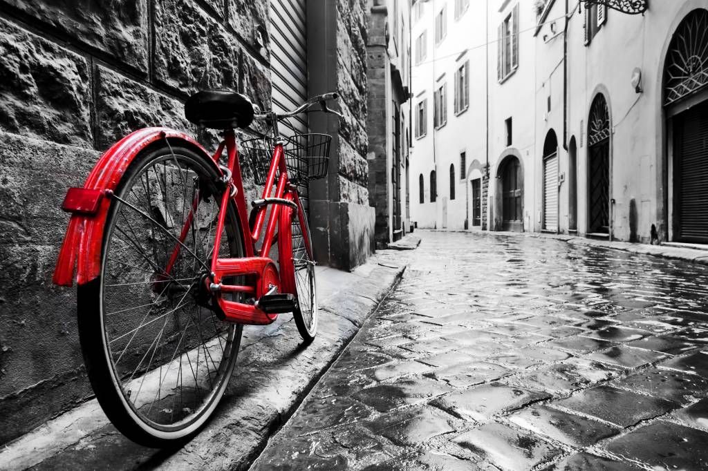Steden behang - Rode fiets - Slaapkamer