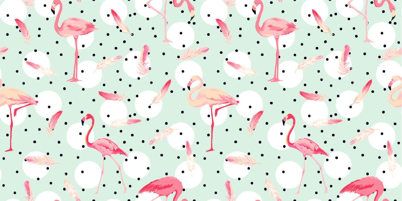 Kinderbehang - Flamingo's en veren - Kinderkamer