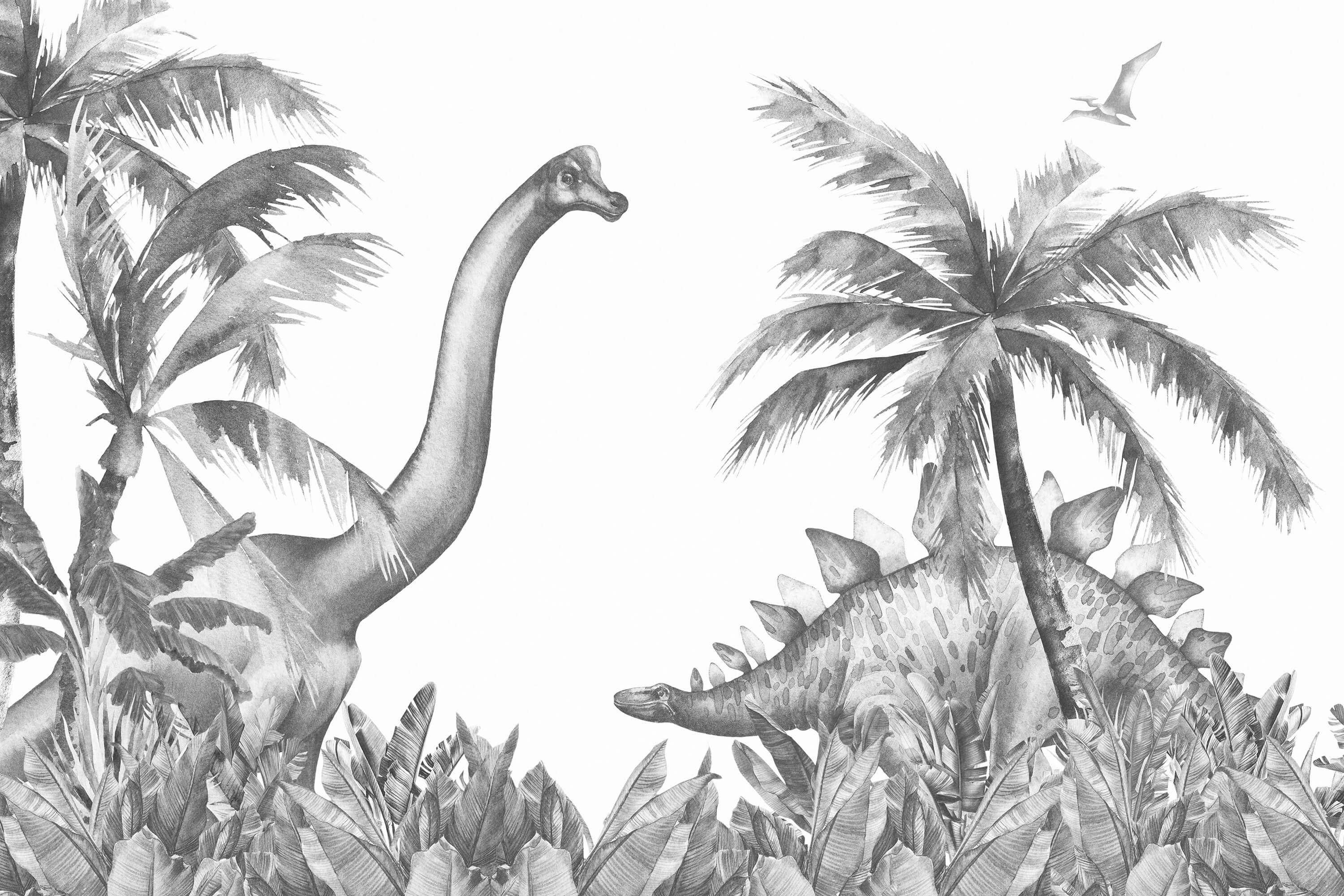 Dino behang Dinosaurussen in zwart-wit