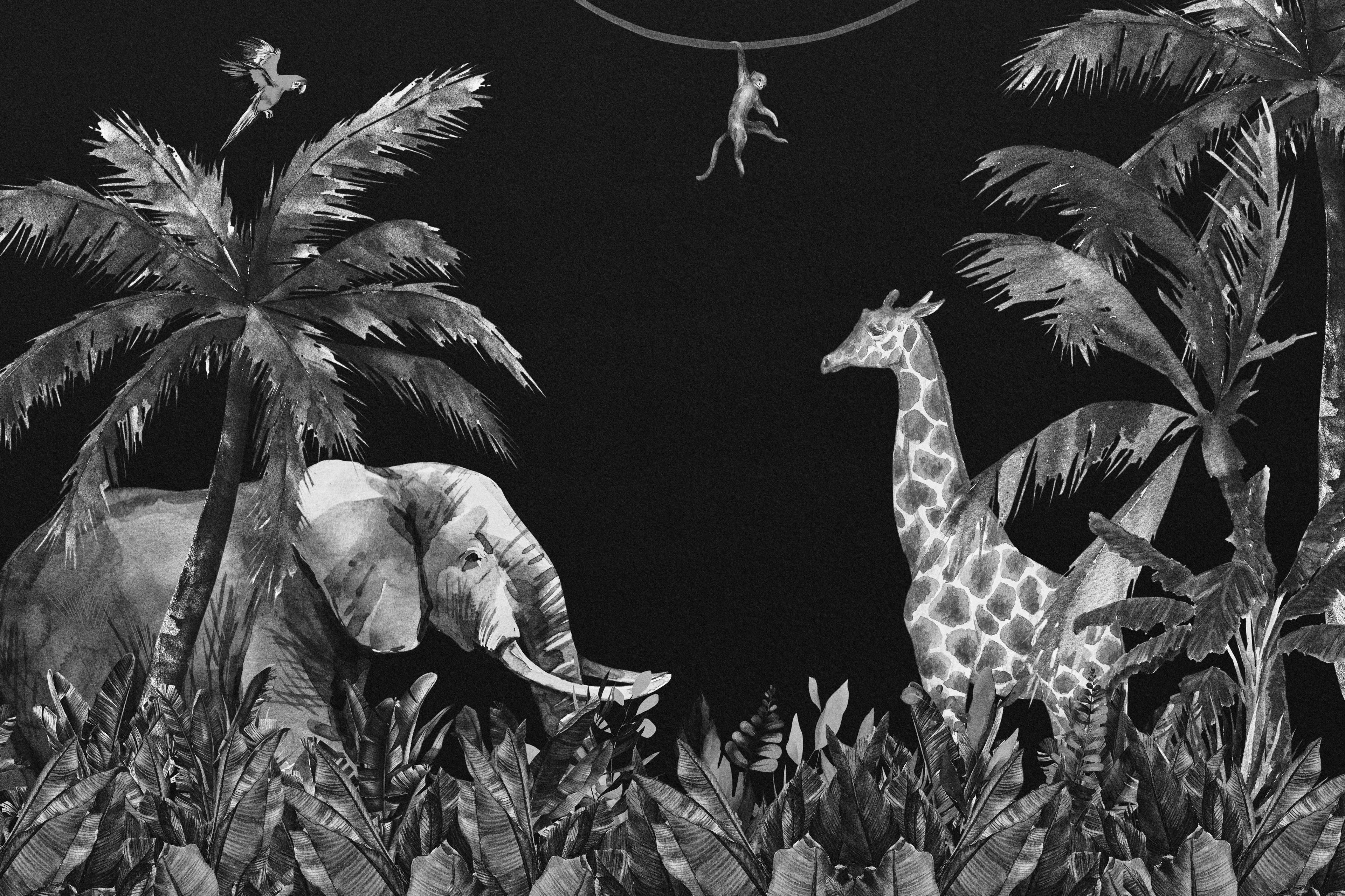 Jungle behang Zwart-wit jungle dieren