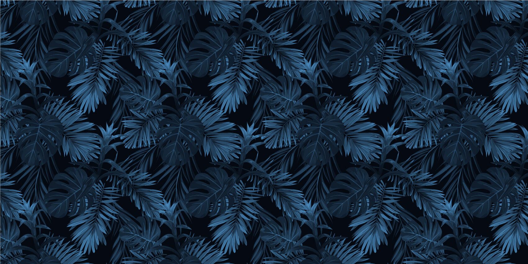 pattern Blauwe tropische bladeren