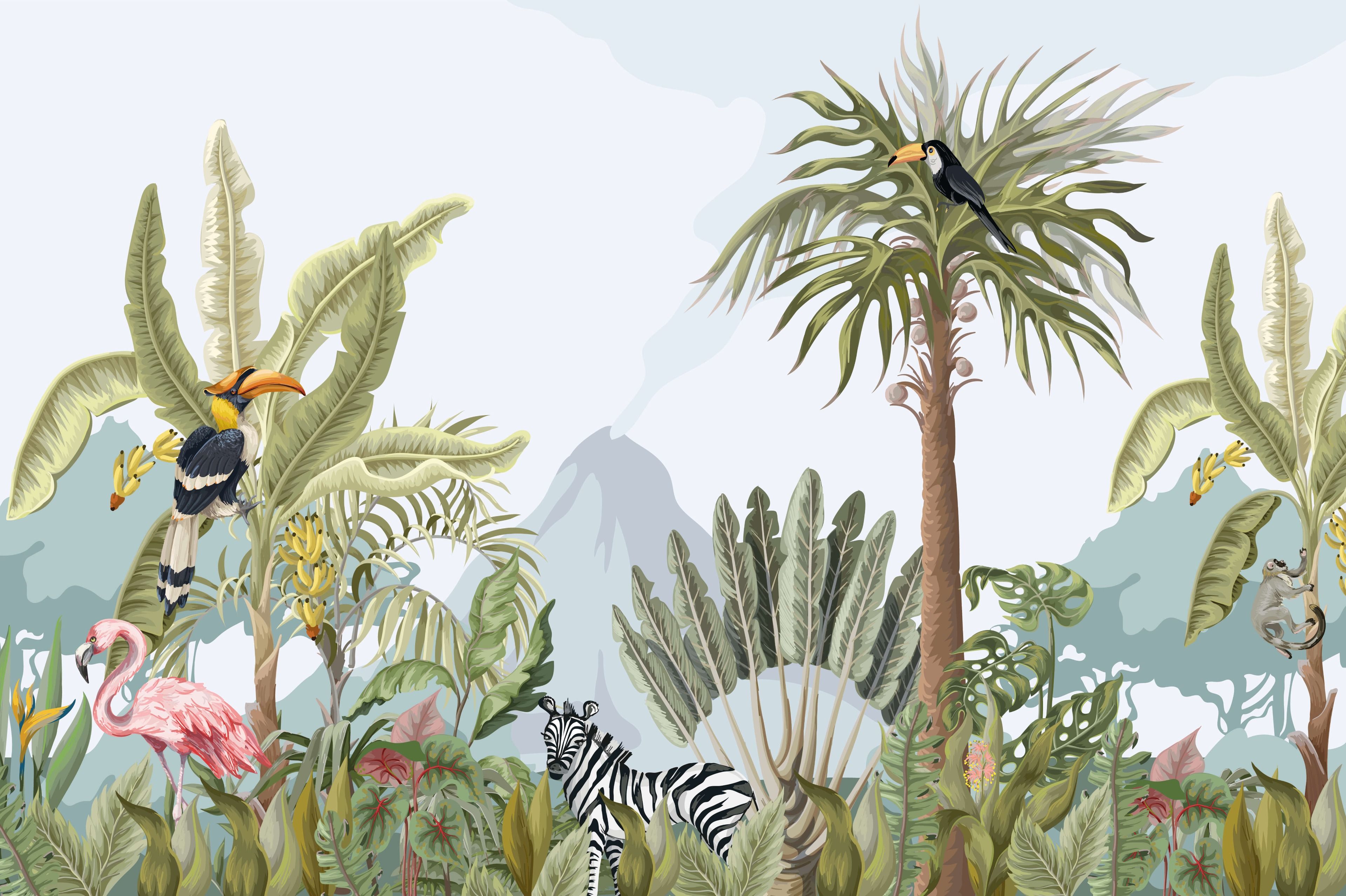 wallpaper Kleurrijke jungle wallpaper Kleurrijke jungle