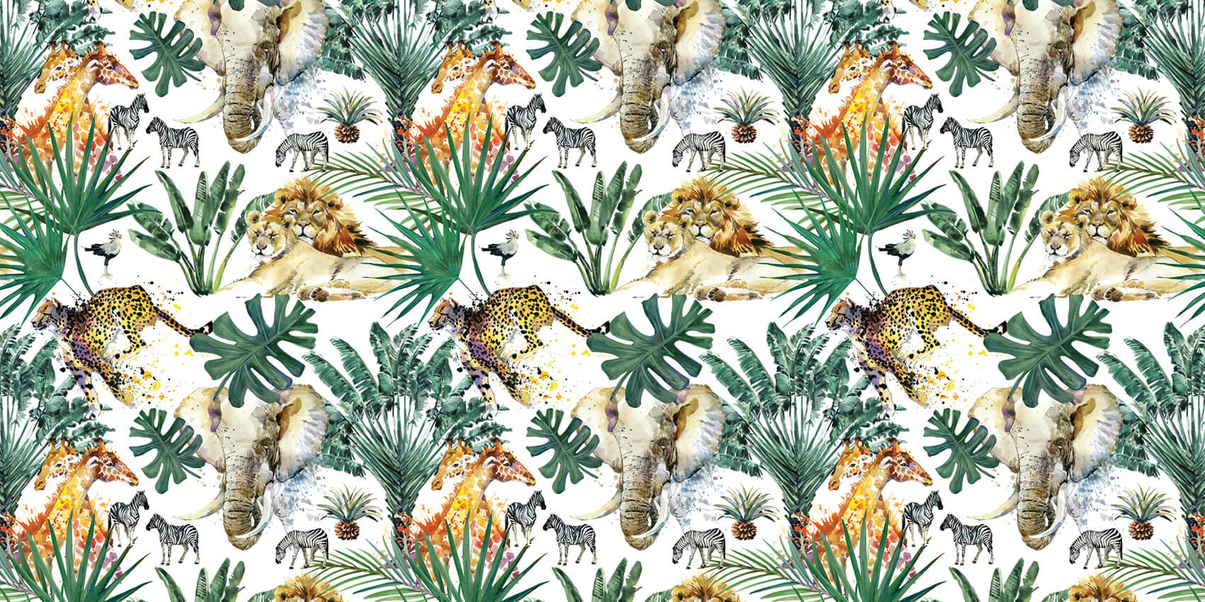 Wallpaper Safari dieren en palmbomen