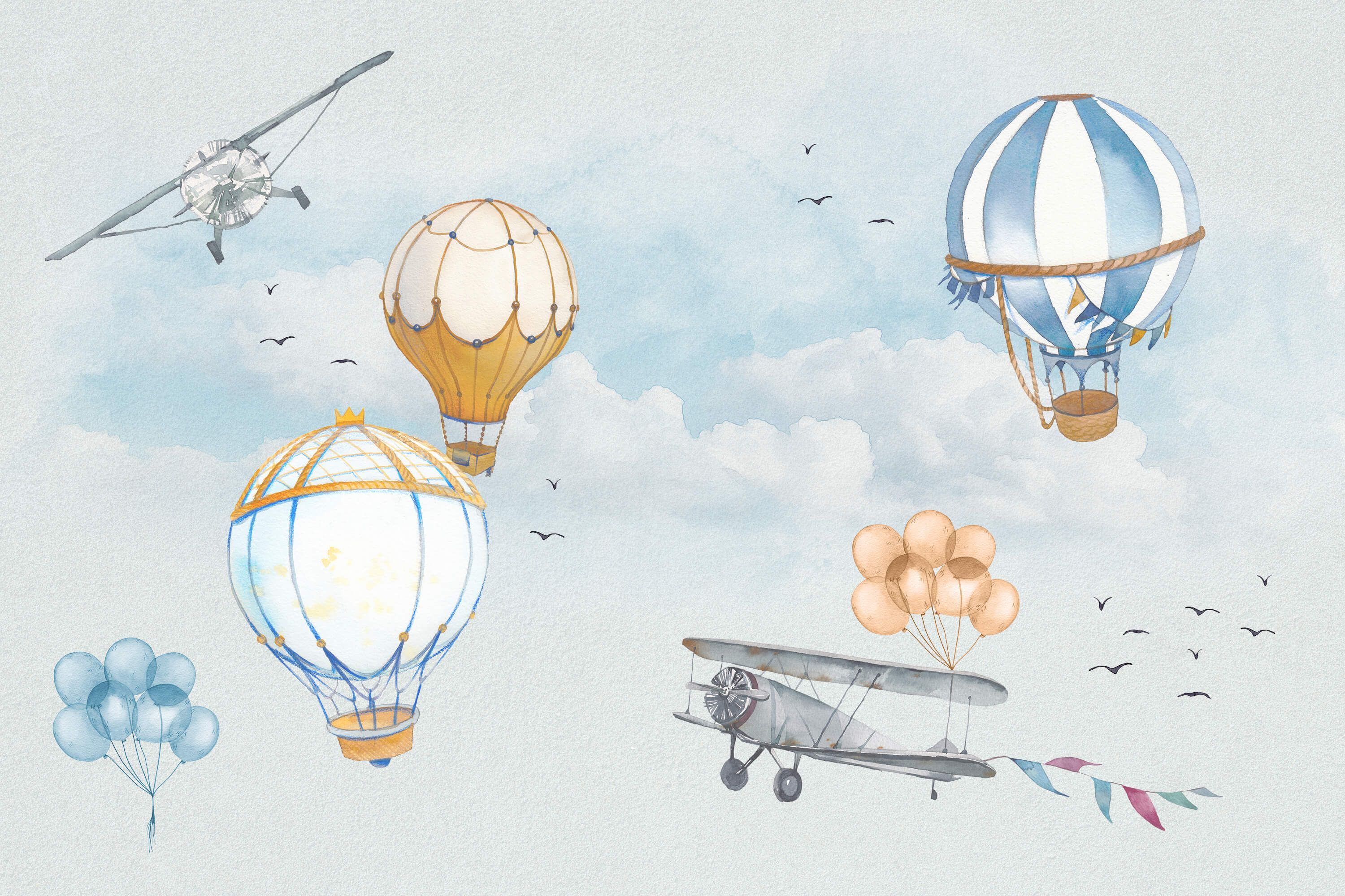 wallpaper Luchtballonnen blauw