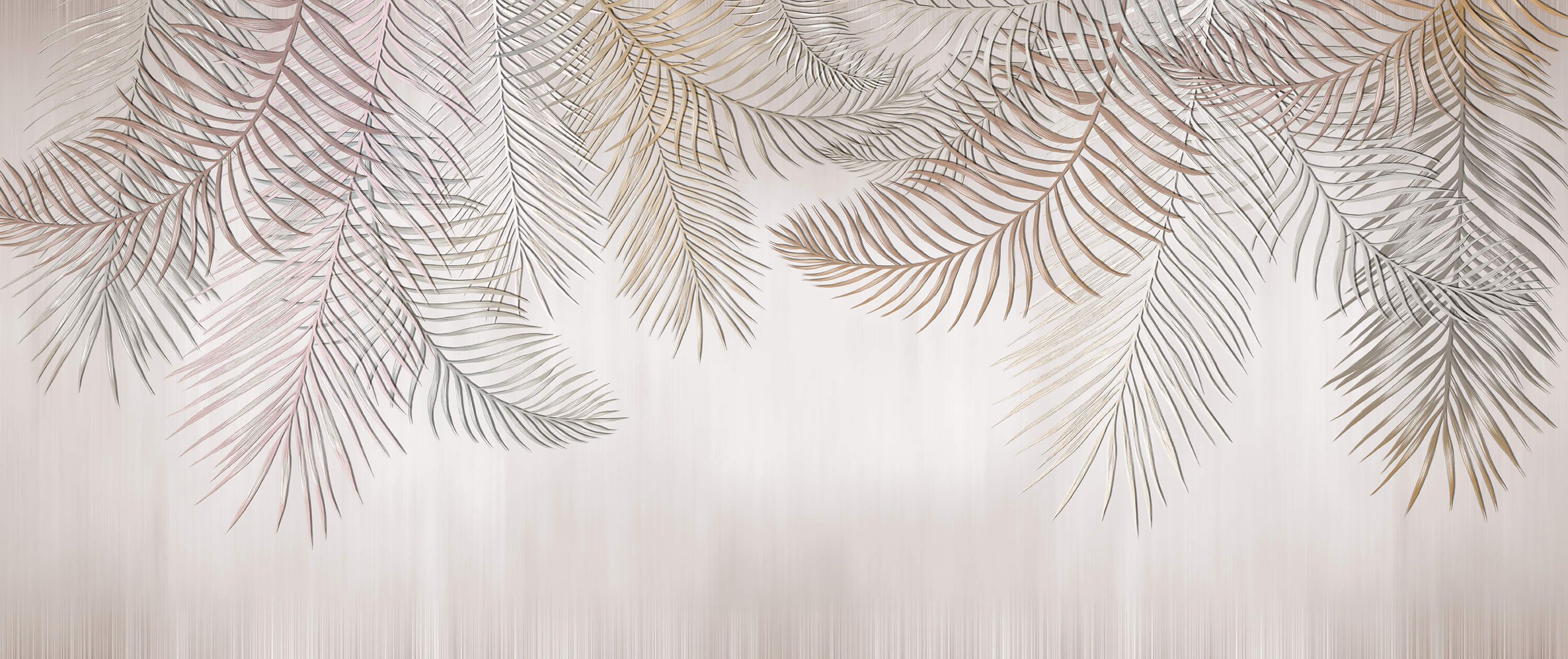 Wallpaper Beige gekleurde palmbladeren